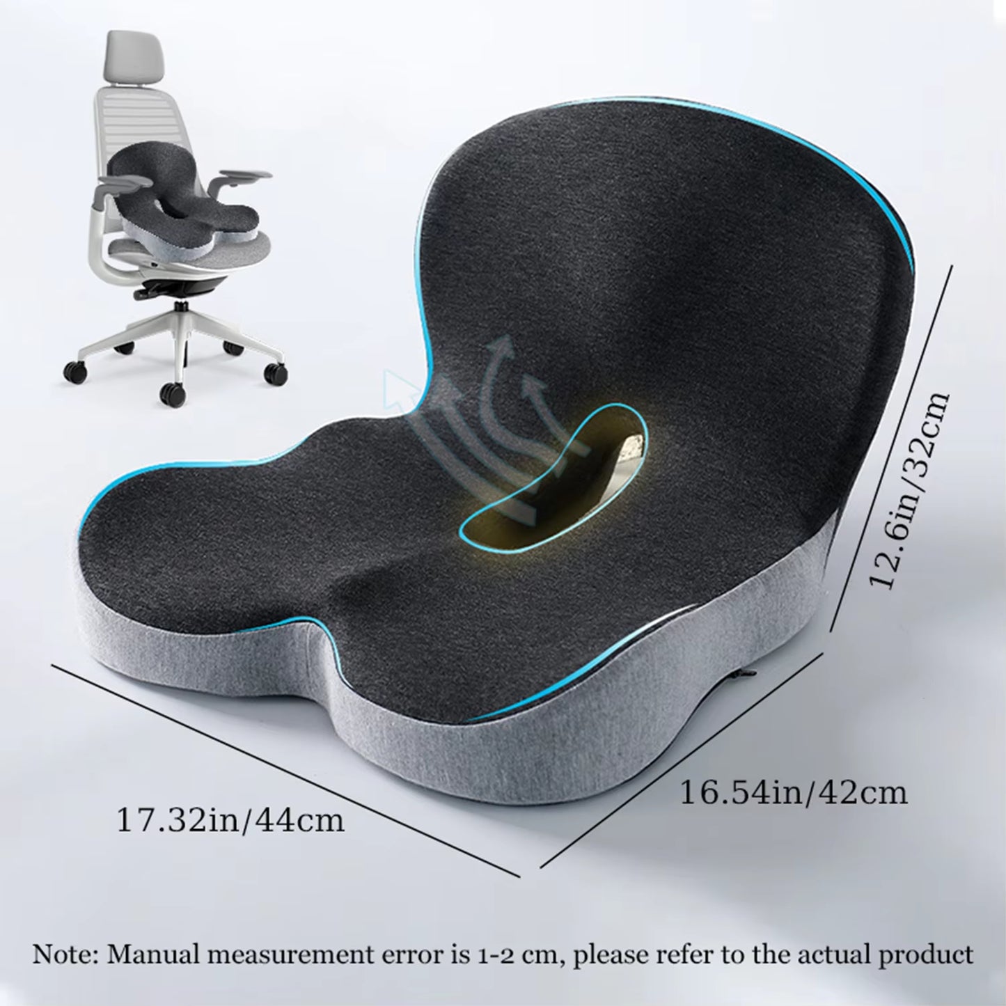 Memory Foam Seat Cushion for Office Chairs&Truck Drivers, Ergonomic Seat Cushion for Back, Tailbone & Sciatica Pain Relief