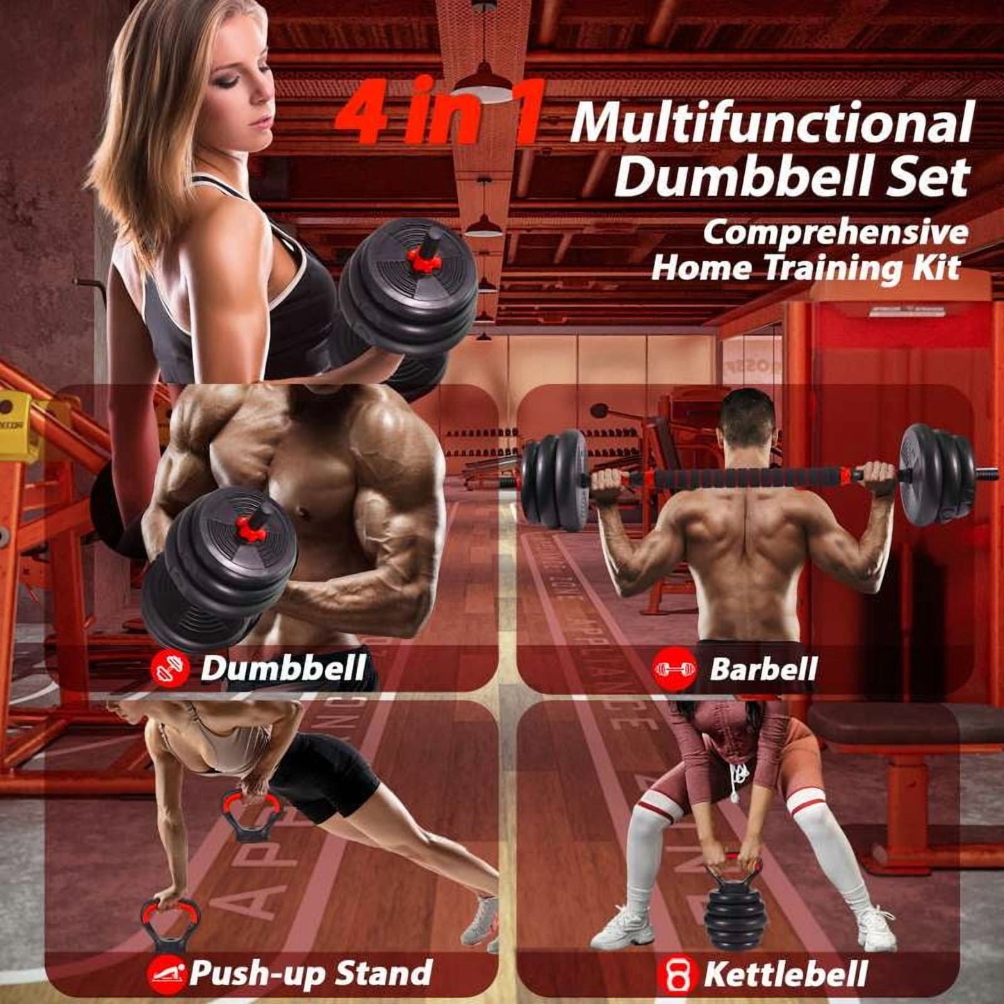Adjustable Dumbbells Set - 20Lbs Multi-Functional Fitness Set, Kettlebell & Barbell Patterns