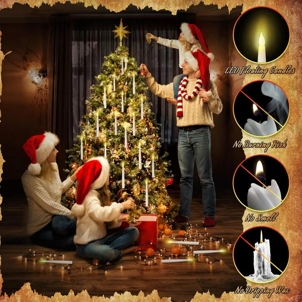 20PCS Floating Candles with Wand, Flickering Warm Light Taper LED Flameless Candles with Wand Remote, Magic Hanging Candles, Hal