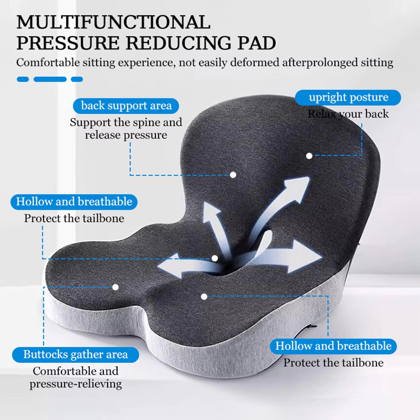 Memory Foam Seat Cushion for Office Chairs&Truck Drivers, Ergonomic Seat Cushion for Back, Tailbone & Sciatica Pain Relief
