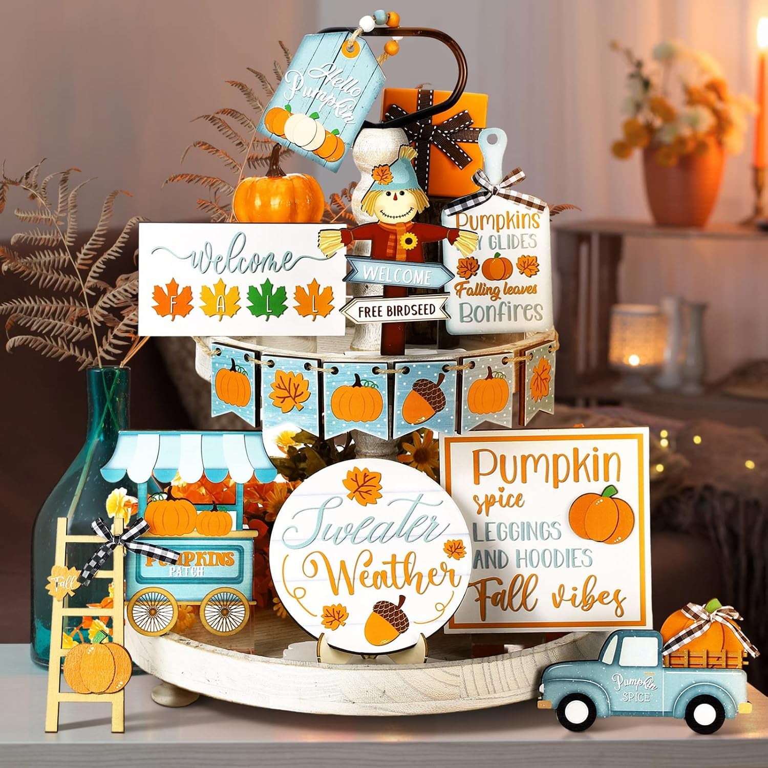 Fall Tiered Tray Decor Thanksgiving Pumpkin Tray Decor 