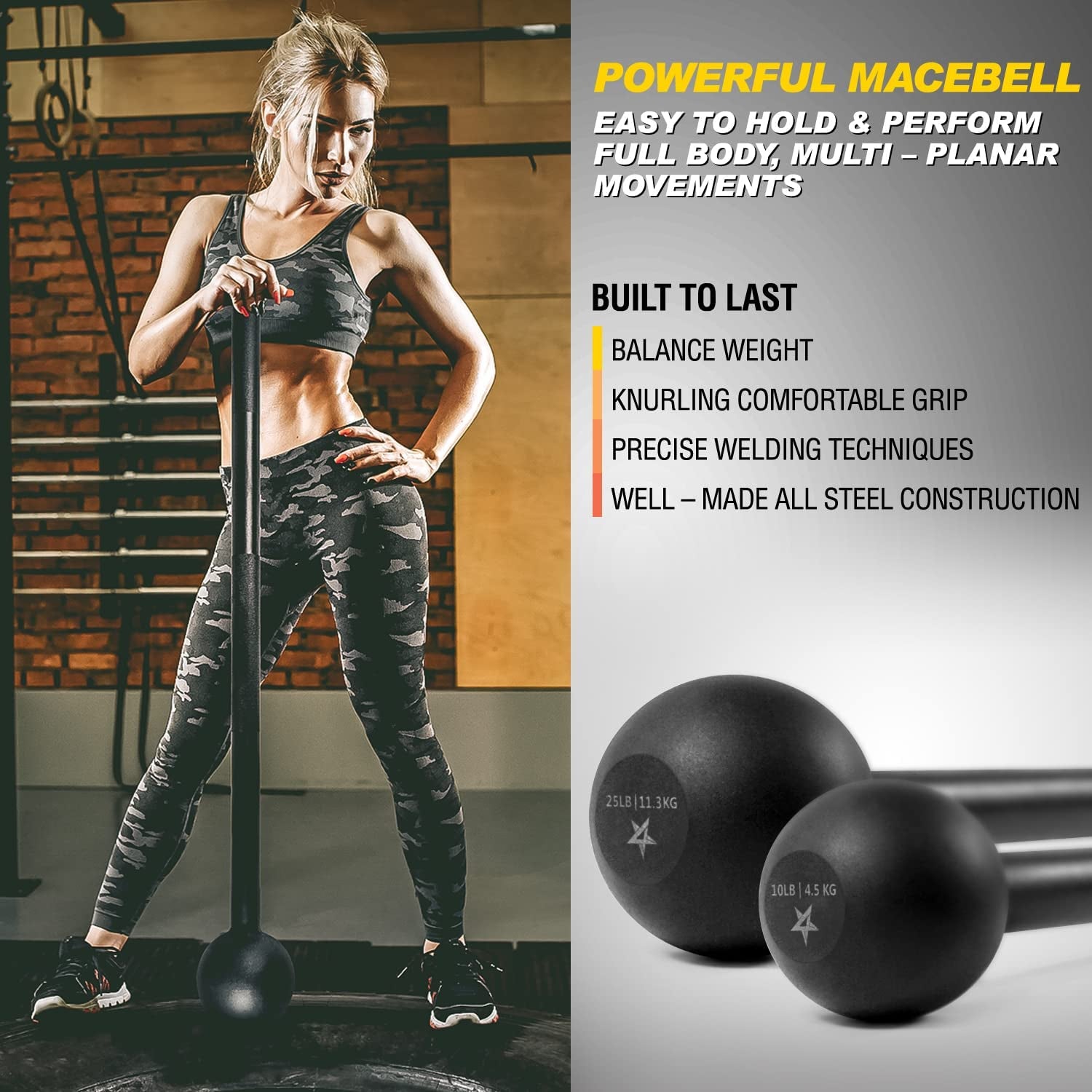 Steel Mace Bell for Comprehensive Strength Training - Enhance Full Body, Muscle, Shoulder, Grip, and Forearm Workouts for Rehabilitation and Stretching in 5, 7, 10, 15, 20, 25, and 30 lbs for Both Men and Women