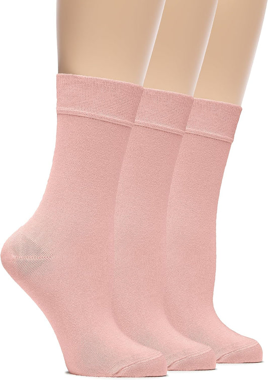 Womens Crew Bamboo Dress Socks, Thin, Soft, Business Trouser Casual, Non-Binding, 3-6 Pairs
