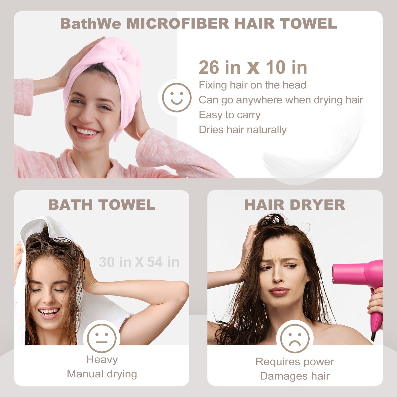 Ultra Plush Microfiber Hair Towel Wrap for Women, 3 Pack Ultra Absorbent Twist Hair Turban