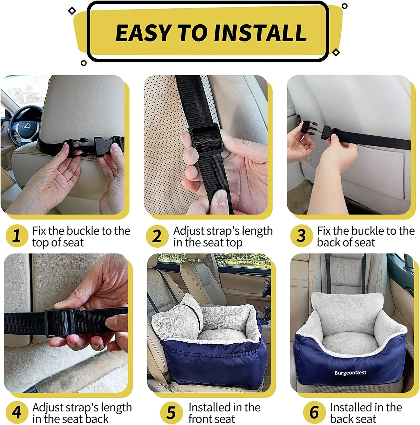 Dog Car Seat for Small Dogs, Fully Detachable and Washable