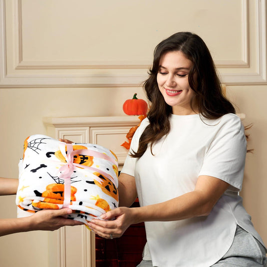 Halloween Throw Blanket - Soft Plush Spider Webs Bat 