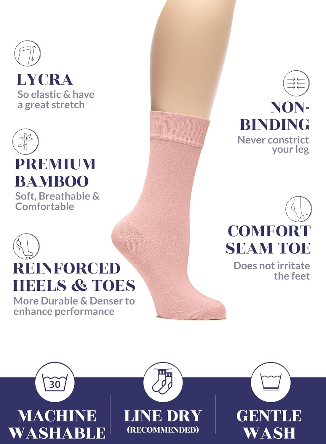 Womens Crew Bamboo Dress Socks, Thin, Soft, Business Trouser Casual, Non-Binding, 3-6 Pairs