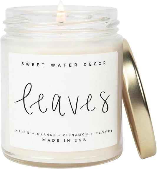 Leaves Candle- Autumn, Cinnamon, Apple, Fall Scented 