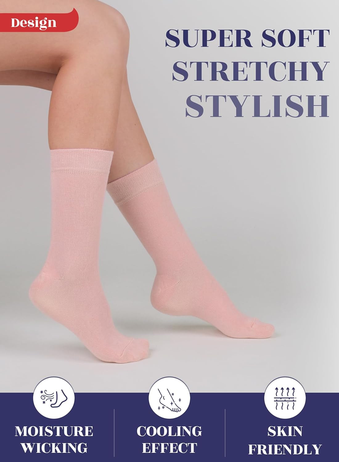 Womens Crew Bamboo Dress Socks, Thin, Soft, Business Trouser Casual, Non-Binding, 3-6 Pairs