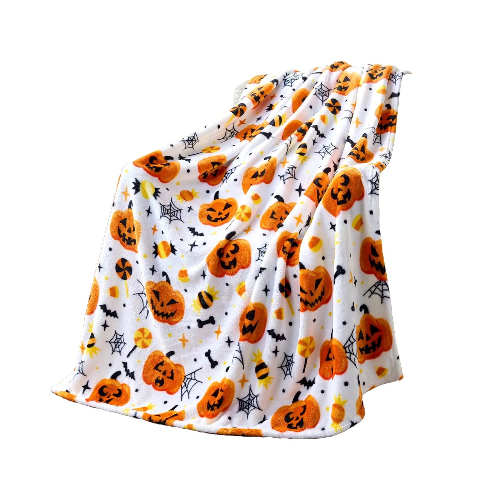 Halloween Throw Blanket - Soft Plush Spider Webs Bat 