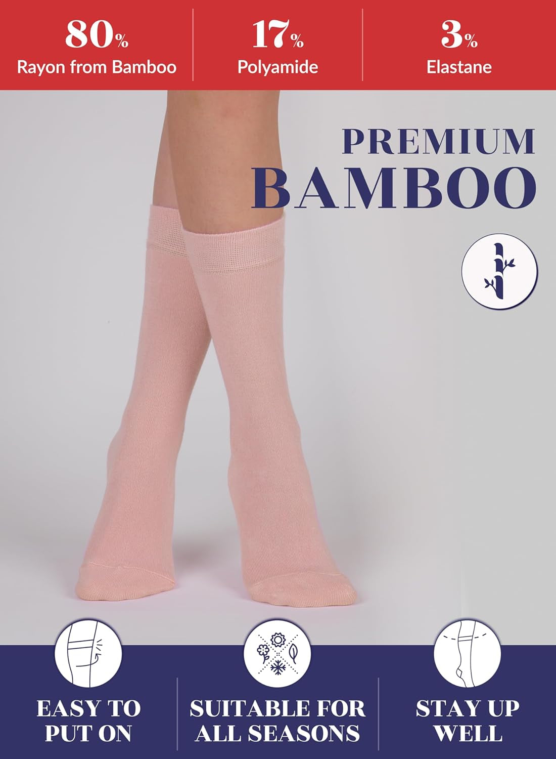 Womens Crew Bamboo Dress Socks, Thin, Soft, Business Trouser Casual, Non-Binding, 3-6 Pairs