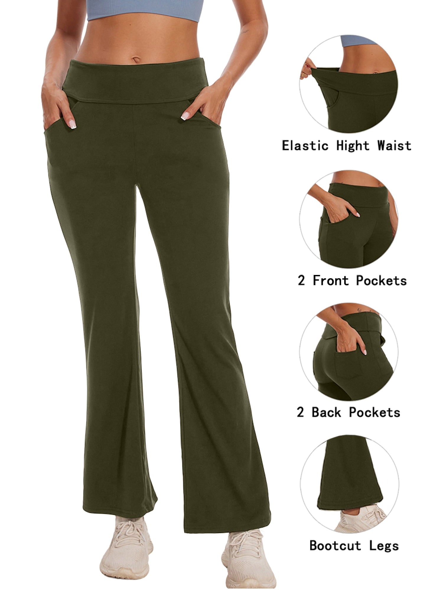 Womens Bootcut Yoga Pants with Pockets Flare Workout Legging High Waist Bootleg Bottoms Activewear 