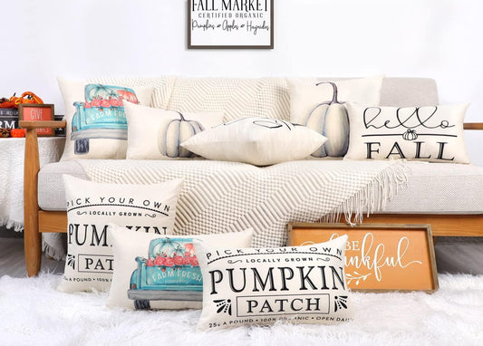 Fall Decor Pillow Covers 18X18 Set of 4 White Pumpkin Pillows