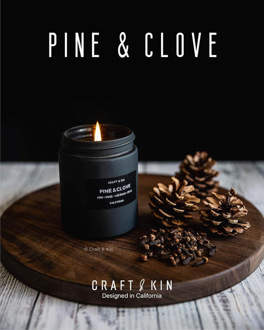 Premium Pine & Clove Candle | Black Fall Scented Candles for Home