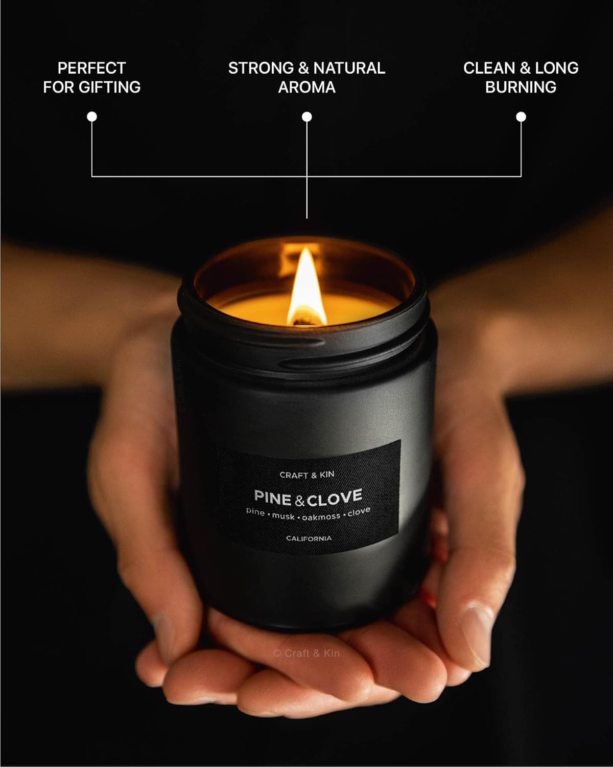 Premium Pine & Clove Candle | Black Fall Scented Candles for Home