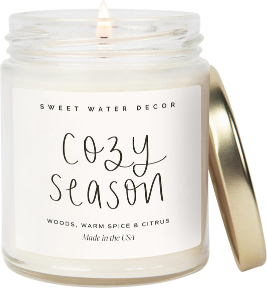 Cozy Season Candle - Woods, Warm Spice, and Citrus Autumn Scented 