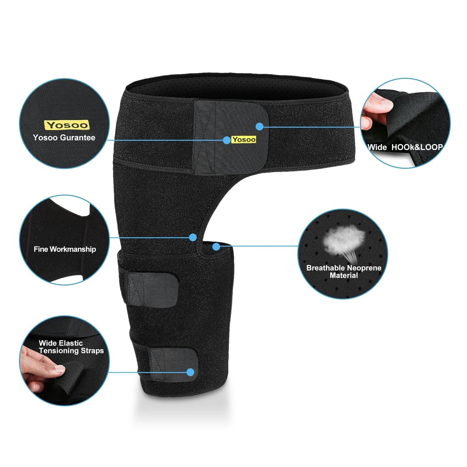Hip Brace Thigh Compression Sleeve Hamstring Support Wrap Adjustable Neoprene Groin Wrap Great for Running Sports Groin Pulls Pulled Muscles, Sciatic Nerve Pain Relief,Hip Flexor for Men Women