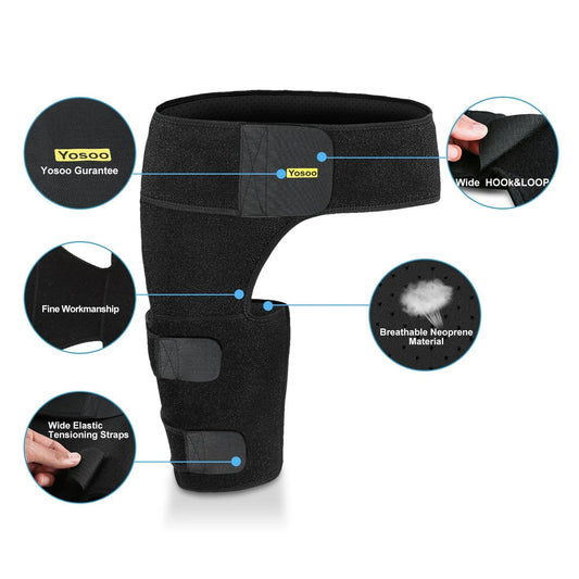 Hip Brace Thigh Compression Sleeve Hamstring Support Wrap Adjustable Neoprene Groin Wrap Great for Running Sports Groin Pulls Pulled Muscles, Sciatic Nerve Pain Relief,Hip Flexor for Men Women