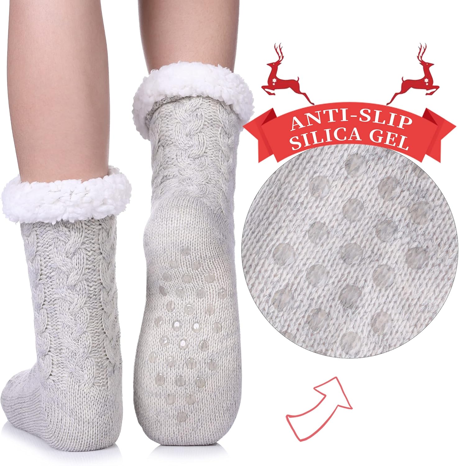 Women'S Winter Super Soft Warm Cozy Fleece Lined Fuzzy Slipper Socks with Grippers