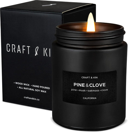 Premium Pine & Clove Candle | Black Fall Scented Candles for Home