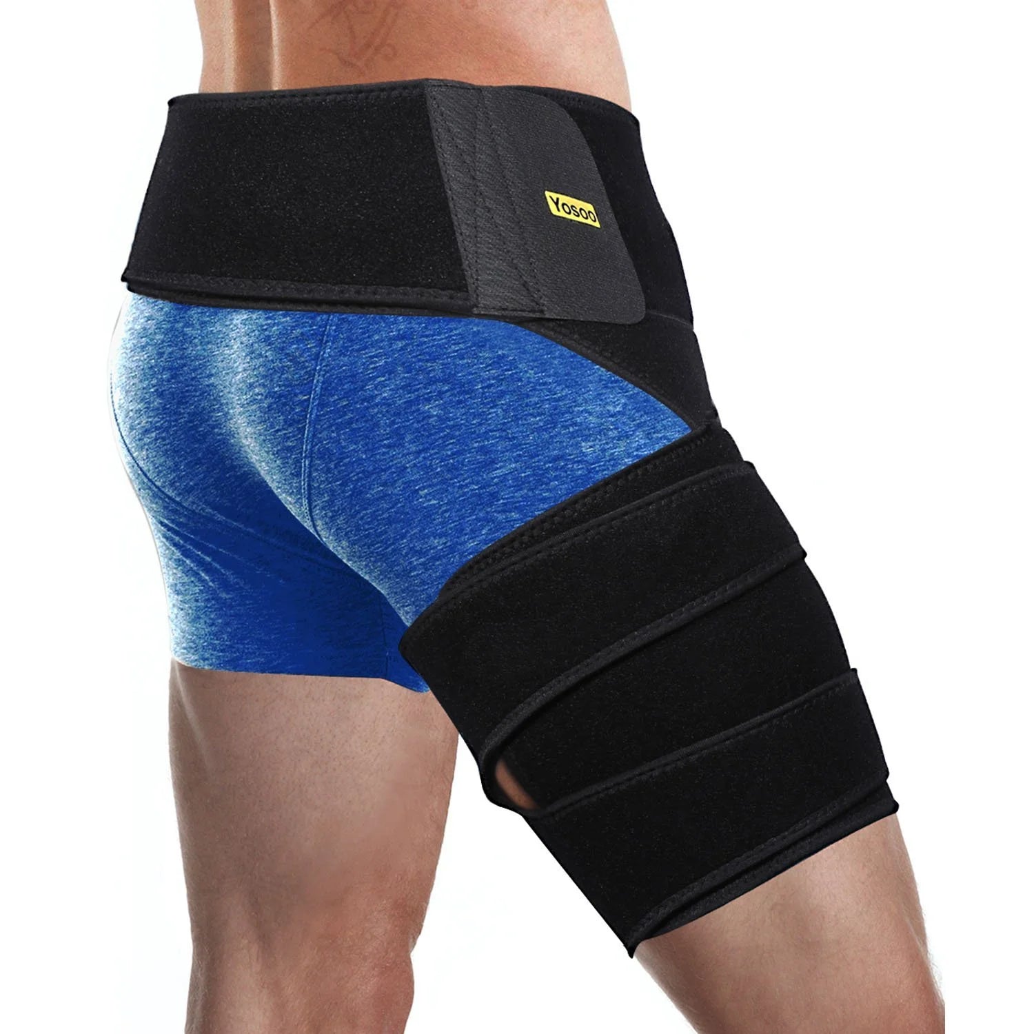 Hip Brace Thigh Compression Sleeve Hamstring Support Wrap Adjustable Neoprene Groin Wrap Great for Running Sports Groin Pulls Pulled Muscles, Sciatic Nerve Pain Relief,Hip Flexor for Men Women