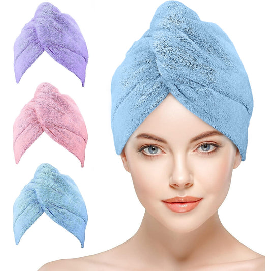 Ultra Plush Microfiber Hair Towel Wrap for Women, 3 Pack Ultra Absorbent Twist Hair Turban