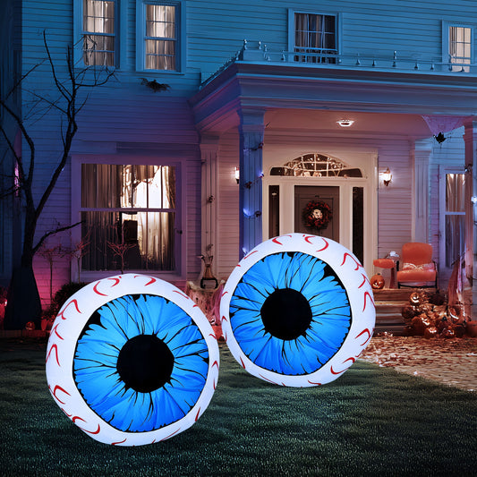 2 Pack Halloween Inflatable Huge Blue Eyeballs with Build-In Leds Halloween Blow up Yard Decorations,3 FT Diameter
