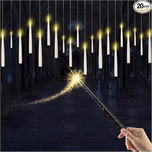 20PCS Floating Candles with Wand, Flickering Warm Light Taper LED Flameless Candles with Wand Remote, Magic Hanging Candles, Hal