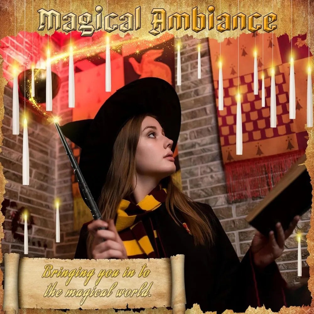 20PCS Floating Candles with Wand, Flickering Warm Light Taper LED Flameless Candles with Wand Remote, Magic Hanging Candles, Hal