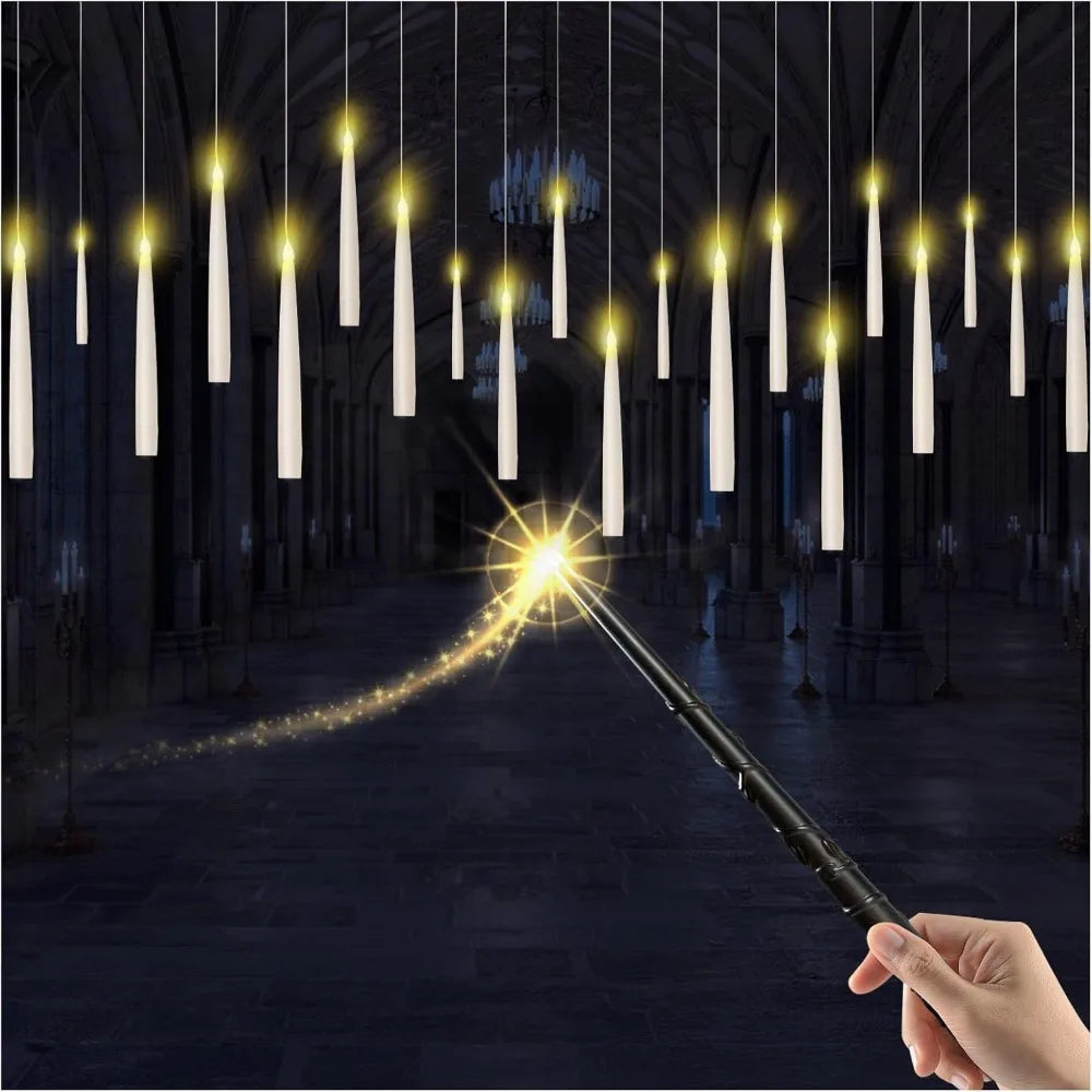 20PCS Floating Candles with Wand, Flickering Warm Light Taper LED Flameless Candles with Wand Remote, Magic Hanging Candles, Hal