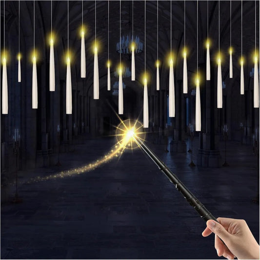 20PCS Floating Candles with Wand, Flickering Warm Light Taper LED Flameless Candles with Wand Remote, Magic Hanging Candles, Hal