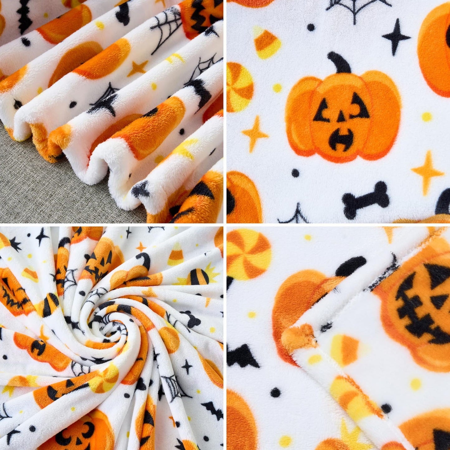 Halloween Throw Blanket - Soft Plush Spider Webs Bat 