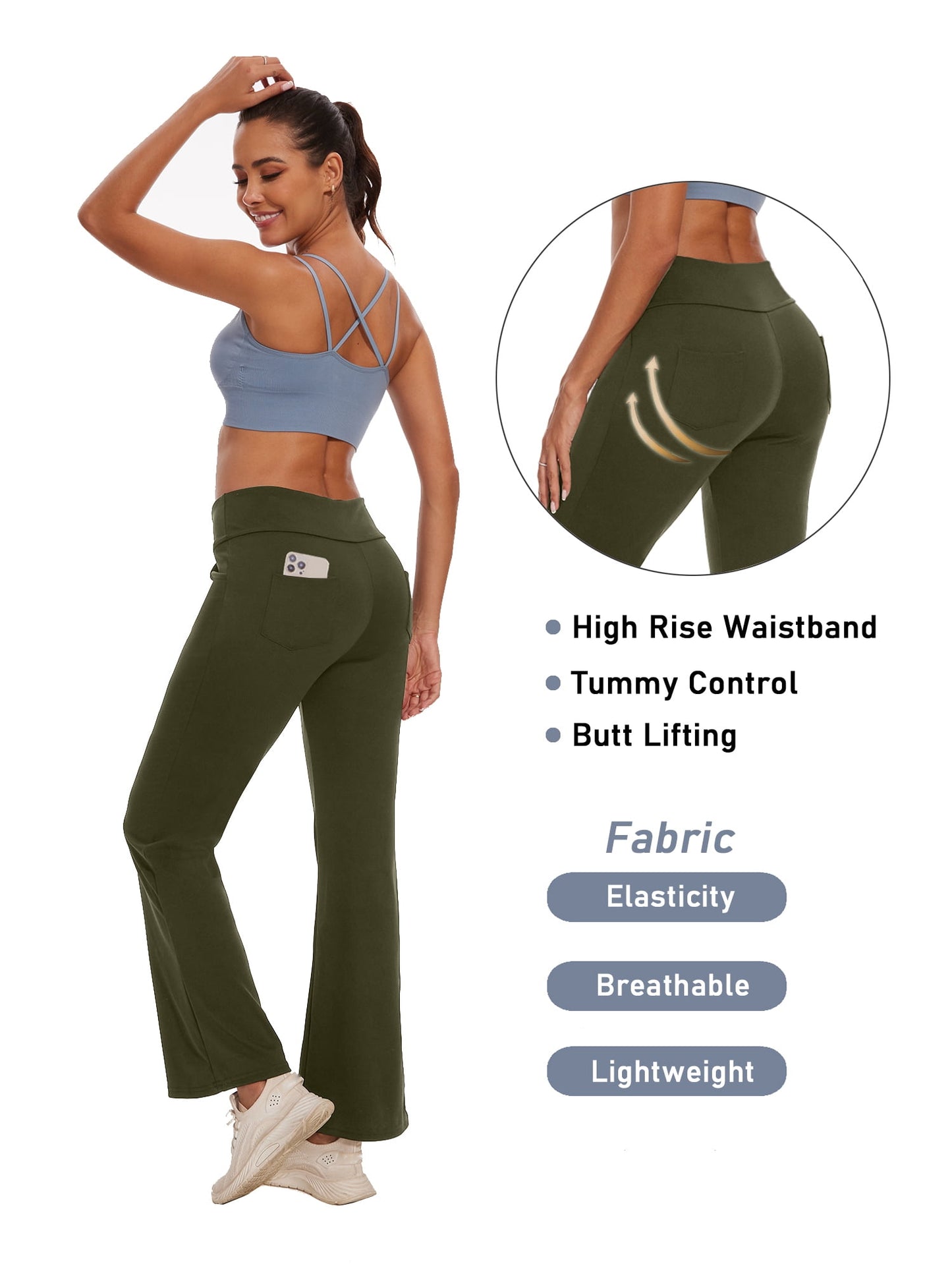 Womens Bootcut Yoga Pants with Pockets Flare Workout Legging High Waist Bootleg Bottoms Activewear 