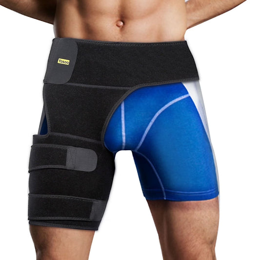 Hip Brace Thigh Compression Sleeve Hamstring Support Wrap Adjustable Neoprene Groin Wrap Great for Running Sports Groin Pulls Pulled Muscles, Sciatic Nerve Pain Relief,Hip Flexor for Men Women