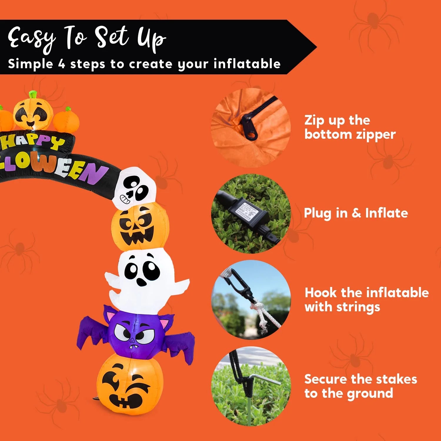 Joyfy 8 Ft Halloween Inflatable Archway Stacked Pumpkins Halloween Archway Bat Decorations Inflatable with Build-In Leds,Halloween Blow up Yard Decorations