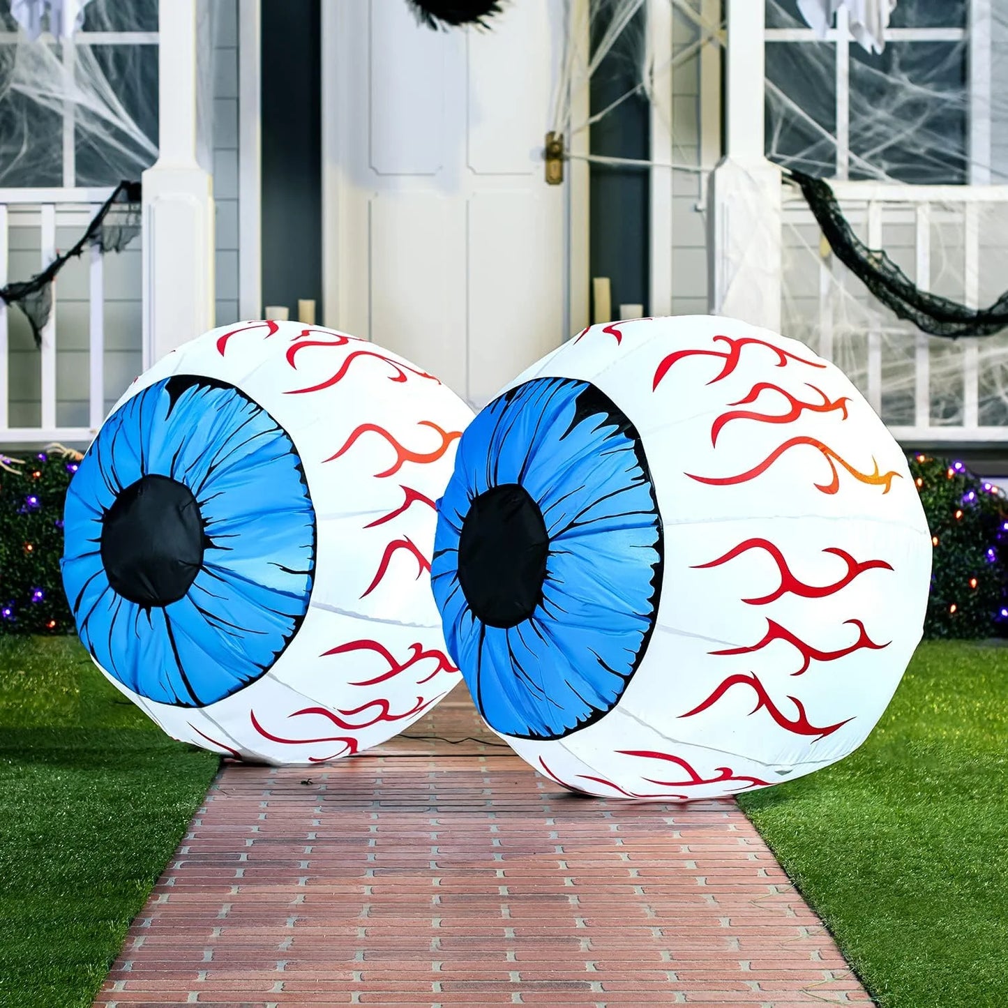 2 Pack Halloween Inflatable Huge Blue Eyeballs with Build-In Leds Halloween Blow up Yard Decorations,3 FT Diameter