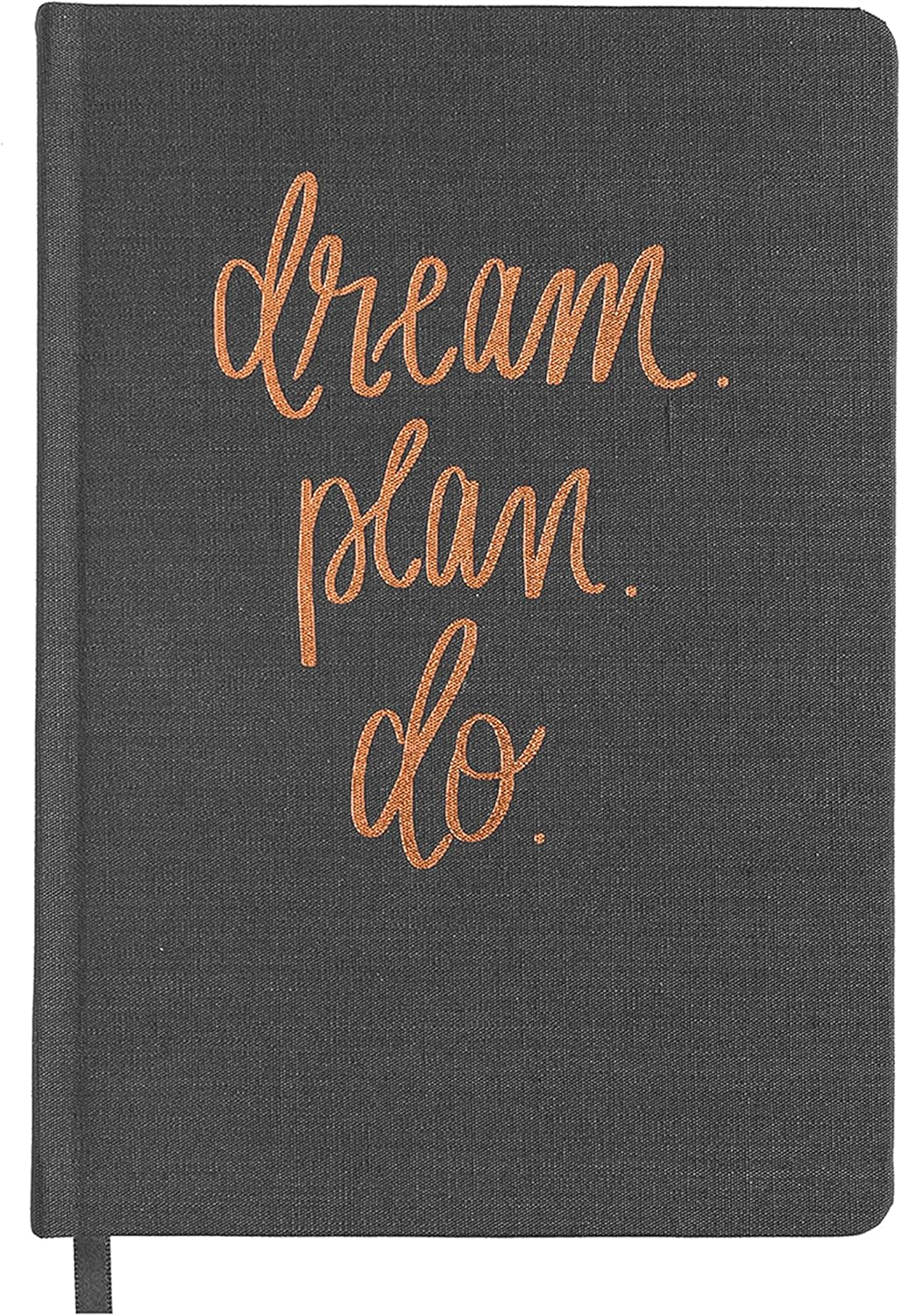 Dream Plan Do Motivational Journal - Grey Fabric Journal with Rose Gold Details and Ribbon Bookmark - Motivational Notebook Inspirational Lined Journal for Work and School