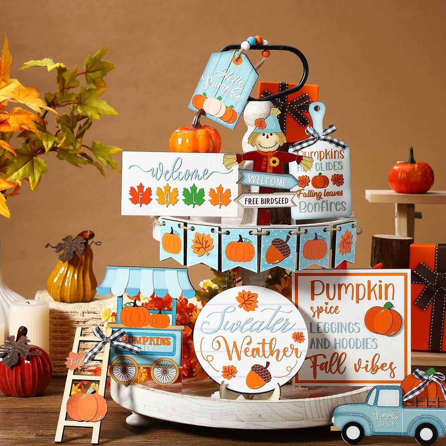 Fall Tiered Tray Decor Thanksgiving Pumpkin Tray Decor 