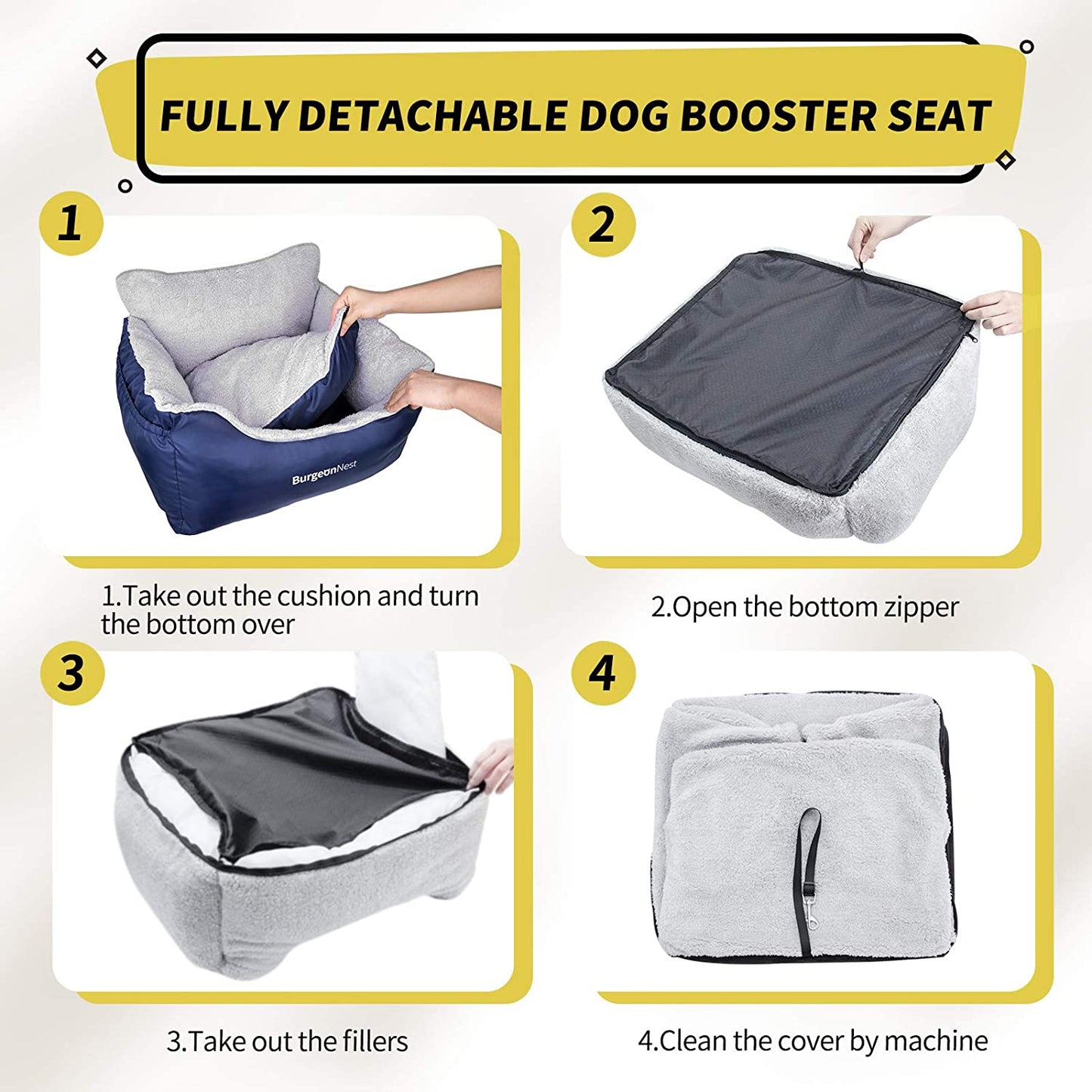 Dog Car Seat for Small Dogs, Fully Detachable and Washable