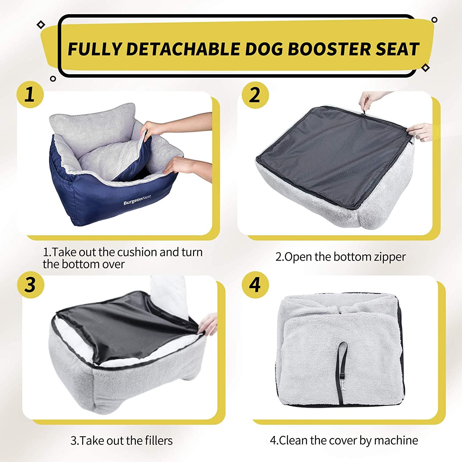 Dog Car Seat for Small Dogs, Fully Detachable and Washable
